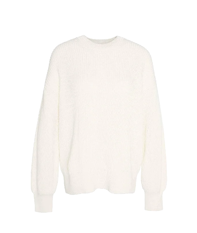 Rib-Stitch Crew Neck Jumper - Cream Sequined Glittery Shiny