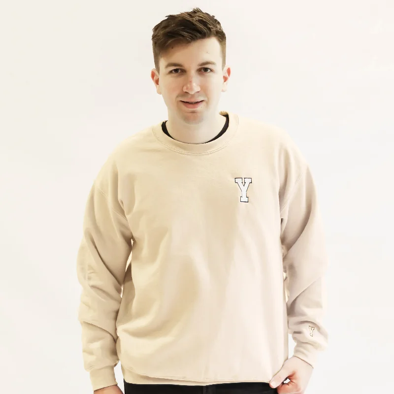 Y Varsity Crew Neck Jumper - Sand Chenille Blend Fleece Blend Nylon Blend