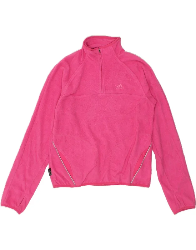 ADIDAS Womens Zip Neck Fleece Jumper UK 14 Large Pink Polyester High Neck Crew Neck V-Neck