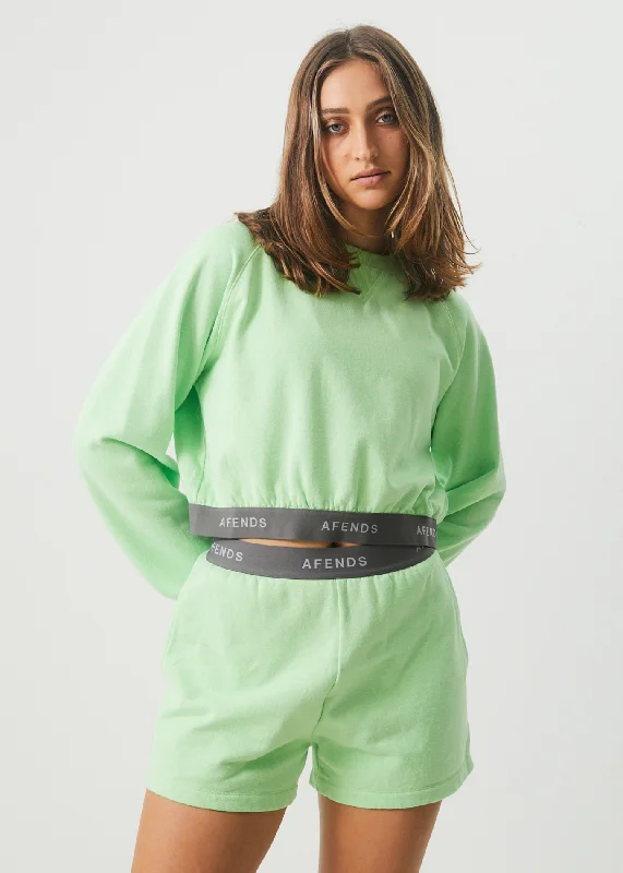 AFENDS Womens Homebase - Cropped Crew Neck Jumper - Lime Green Turtle Neck Boat Neck Asymmetrical Neck