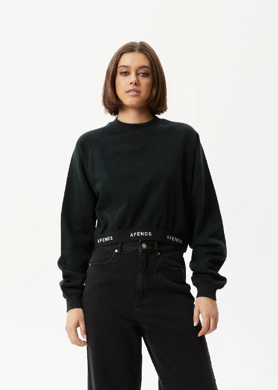 AFENDS Womens Homebase - Cropped Crew Neck Jumper - Black Sweater Knitwear Pullover