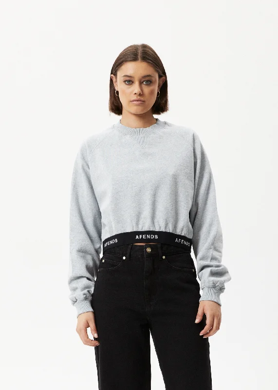 AFENDS Womens Homebase - Cropped Crew Neck Jumper - Shadow Grey Marle Long Sweater Short Sweater Cropped Sweater