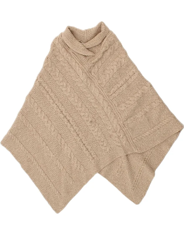 ARANCRAFTS Womens Asymmetric Poncho Jumper UK 14 Medium Beige Merino Wool Faux Fur Fabric Real Fur Fabric Shearling Fabric