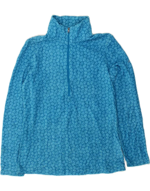 COLUMBIA Womens Abstract Pattern Zip Neck Fleece Jumper UK 12 Medium Blue Zippered Front Buttoned Front Snap Front