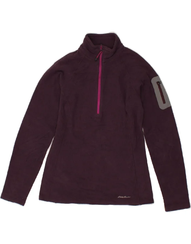 EDDIE BAUER Womens Zip Neck Fleece Jumper UK 10 Small Purple Polyester Fitted Slim Tailored