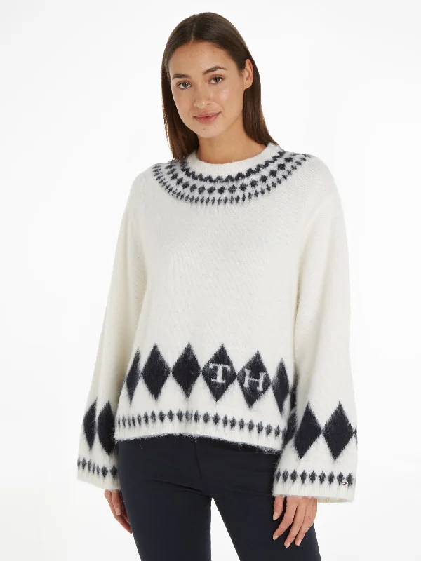 Fairisle Oversize Jumper Solid Print Embellished