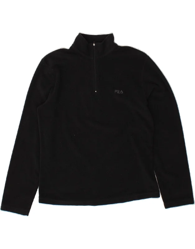 FILA Womens Zip Neck Fleece Jumper IT 44 Medium Black Polyester Cotton Fabric Linen Fabric Terry Fabric