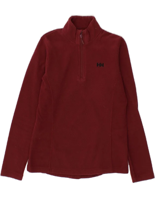 HELLY HANSEN Womens Zip Neck Fleece Jumper UK 12 Medium Maroon Polyester Welt Pockets Slit Pockets Flap Pockets