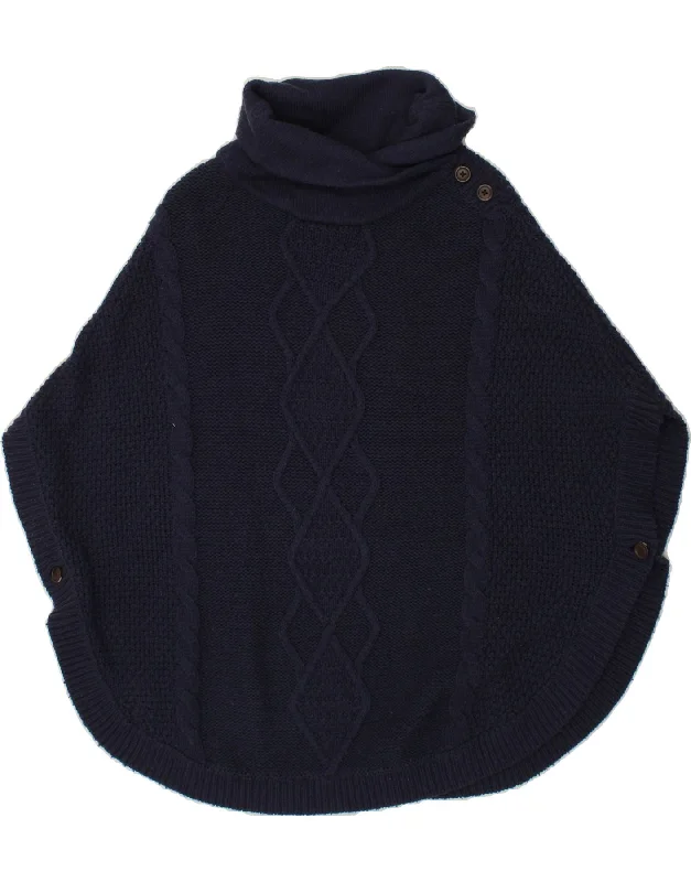 JOULES Womens Roll Neck Poncho Jumper UK 8 Small Navy Blue Terry Blend Velvet Blend Canvas Blend