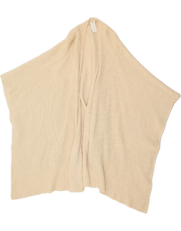 MICHAEL KORS Womens Poncho Jumper UK 10 Small Beige Cotton Embroidered Appliqued Beaded