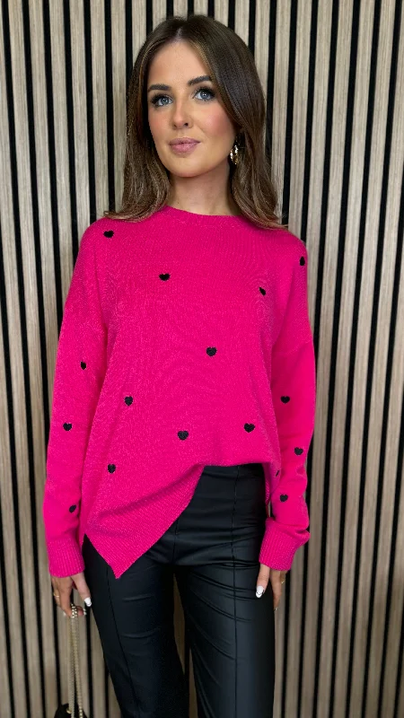 Mika Fuchsia Heart Patterned Jumper Open Front Closed Front Wrap Front