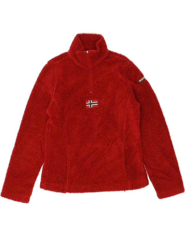 NAPAPIJRI Womens Zip Neck Fleece Jumper UK 6 XS Red Polyester Beaded Sweater Sequined Faux Fur