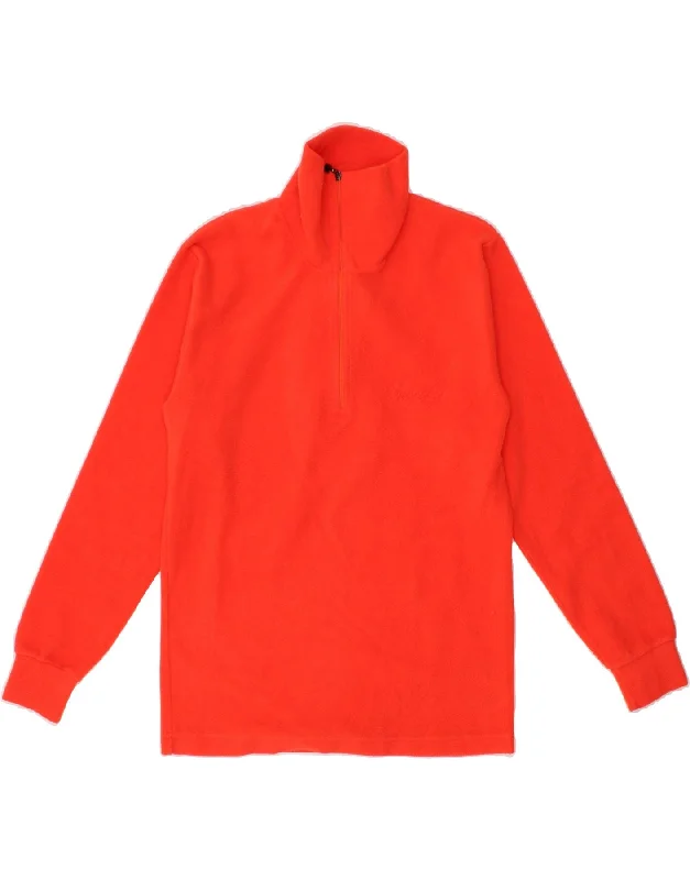 POLARTEC Womens Zip Neck Fleece Jumper UK 12 Medium Orange Polyester Spandex Rayon Corduroy