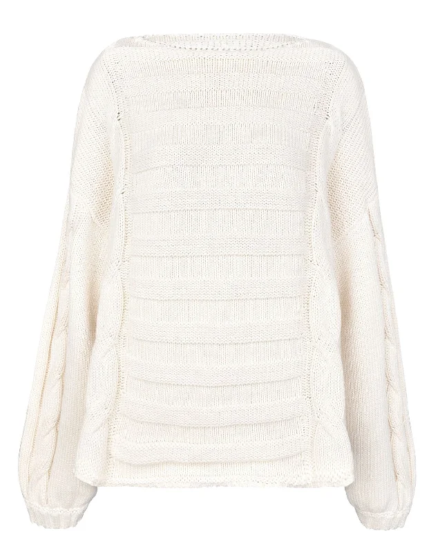 Shore Knit Jumper - Sand Turtle Neck Boat Neck Asymmetrical Neck