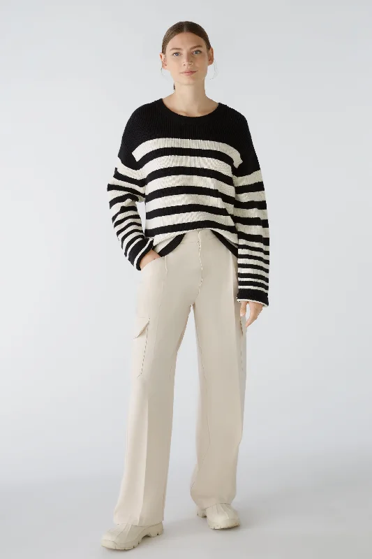 Striped Jumper Real Fur Shearling Chenille