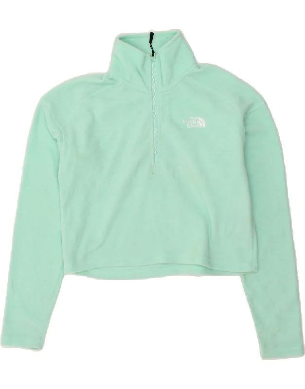 THE NORTH FACE Womens Crop Zip Neck Fleece Jumper UK 6 XS Turquoise Wool Fabric Cashmere Fabric Tweed Fabric