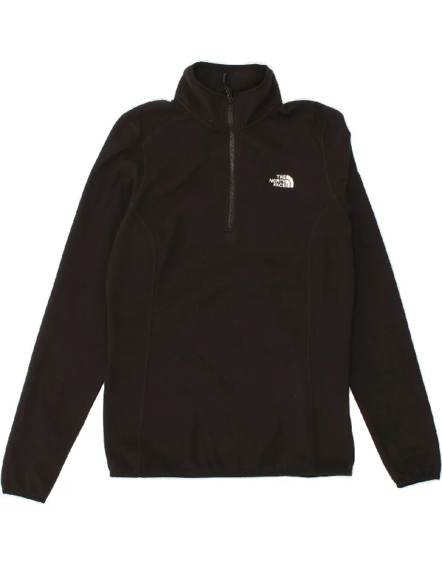 THE NORTH FACE Womens Zip Neck Fleece Jumper UK 14 Medium Black Polyester Cotton Fabric Linen Fabric Terry Fabric