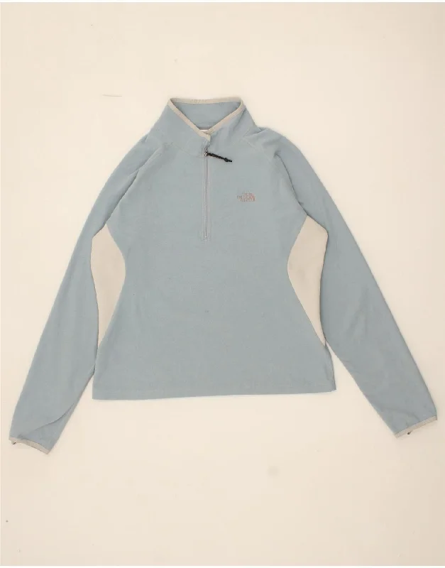 THE NORTH FACE Womens Zip Neck Fleece Jumper UK 18 XL Blue Colourblock Solid Color Striped Floral Print