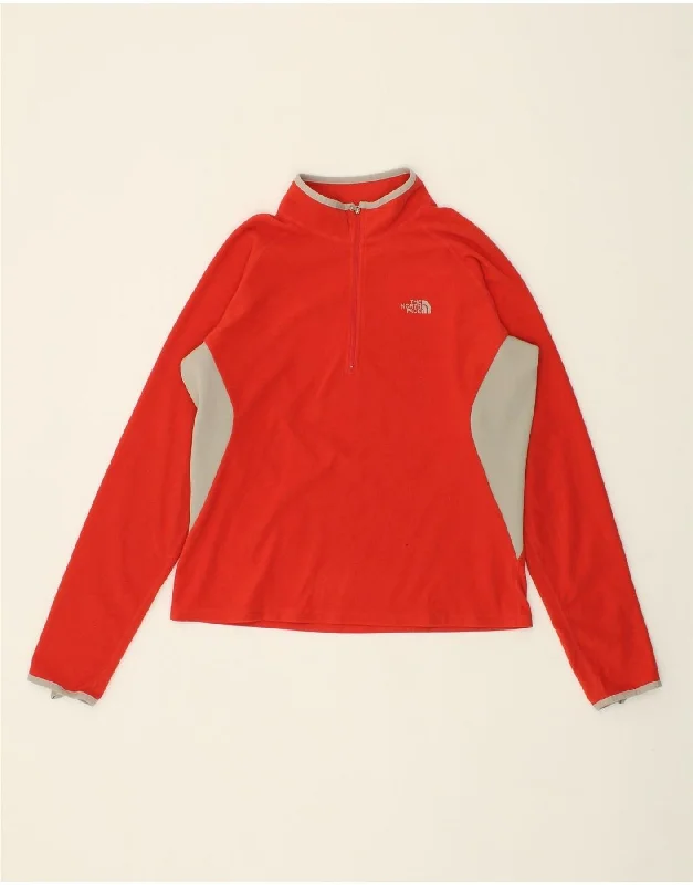 THE NORTH FACE Womens Zip Neck Fleece Jumper UK 18 XL Red Colourblock Welt Pockets Slit Pockets Flap Pockets