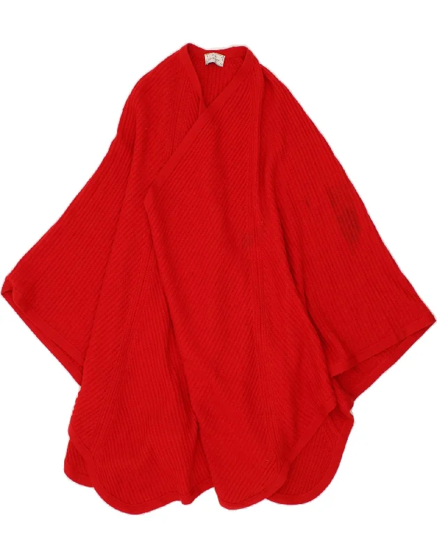 VINTAGE Womens Poncho Jumper One Size Red Chenille Blend Fleece Blend Nylon Blend