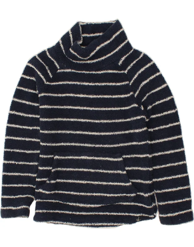 WEIRD FISH Womens Fleece Jumper UK 14  Large Navy Blue Striped Polyester Sweater Knitwear Pullover