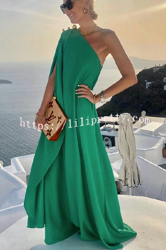 Lilipretty Alyse One Shoulder A-line Elegant Maxi Dress Elegant Maxi Dress with Lace