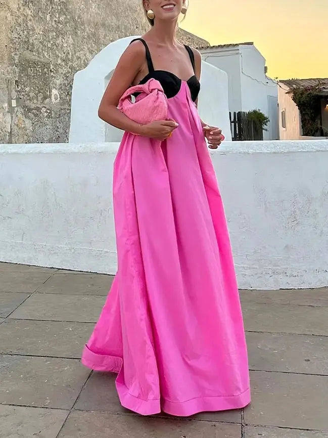 Pink Backless Bow Tie Maxi Dress Stylish Off-Shoulder Maxi Dress