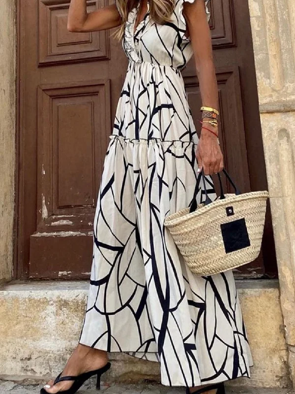 Beach Maxi Dress with Abstract Print Comfortable Cotton Maxi Dress