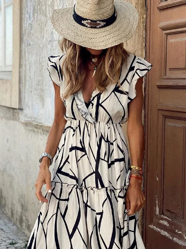 Comfortable Maxi Dress with Abstract Faces Elegant Boho Maxi Dress