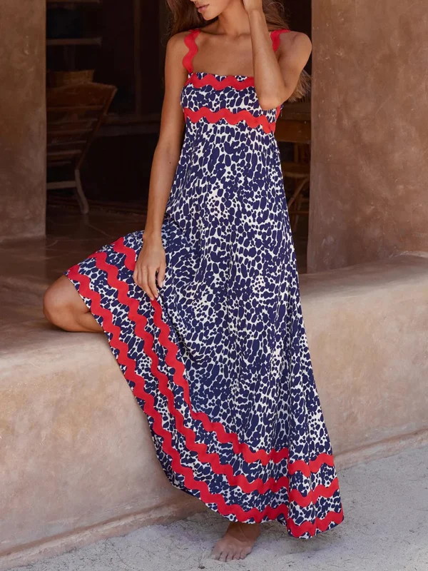 Tropical Spaghetti Floral Maxi Dress Comfortable Maxi Dress with Belt