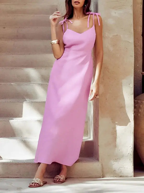 Cotton Sleeveless Pink Maxi Dress Trendy Off-Shoulder Ruffle Maxi Dress