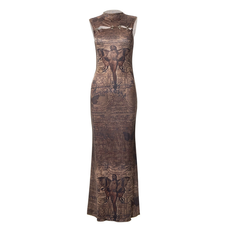 Kveen Angel Print Maxi Dress Stylish V-Neck Maxi Dress