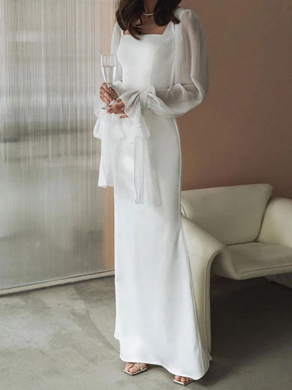 Lace Long Sleeve White Maxi Dress Trendy Maxi Dress with Belt