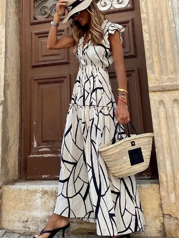 Lightweight Maxi Dress with Abstract Faces Elegant Silk Maxi Dress