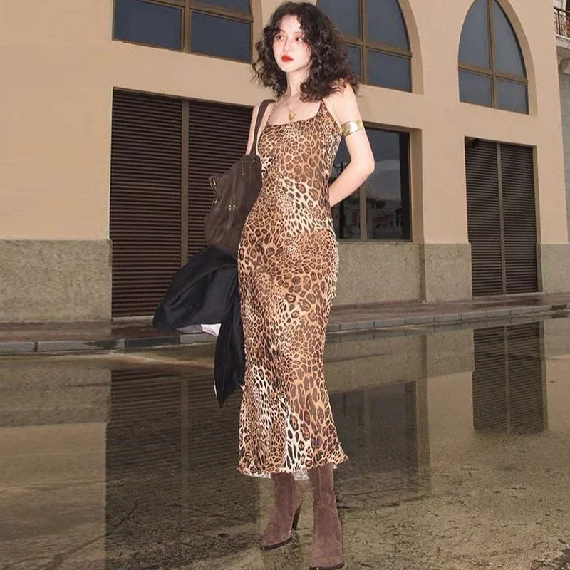 Mahi Leopard Print  Maxi Dress Trendy Maxi Dress with Lace