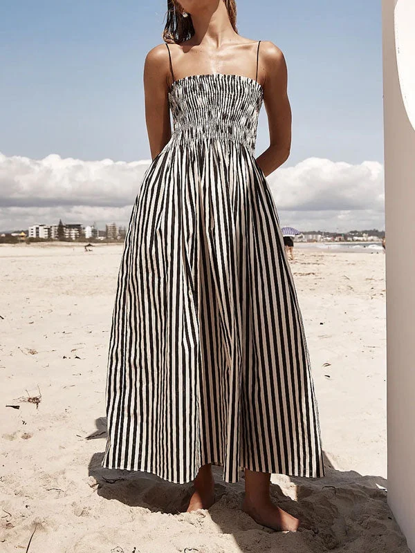 Sleeveless Pinstripe Long Maxi Dress Cozy Longline Maxi Dress