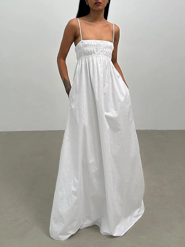 Spaghetti Straps White Maxi Dress Fashionable Chiffon Maxi Dress