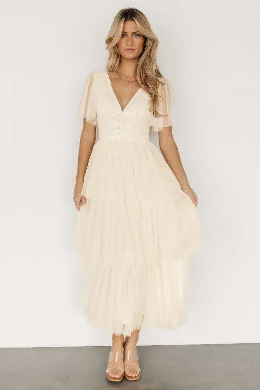 Starlet Tiered Maxi Dress | Cream Cozy Open-Back Maxi Dress