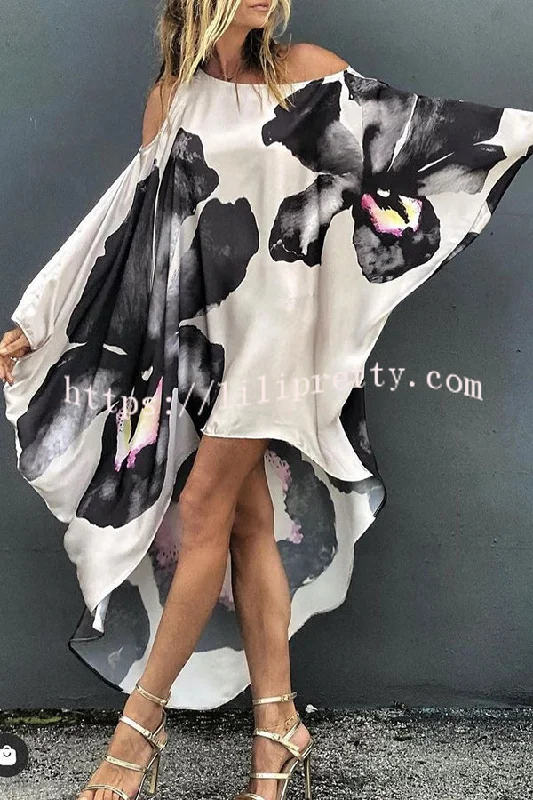 Stunning Floral Unique Printed One Shoulder Cover Up Maxi Dress Fashionable Asymmetrical Maxi Dress