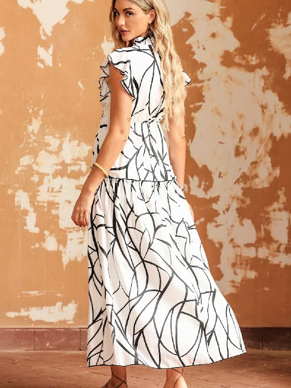 Stylish Maxi Dress with Abstract Art Casual Maxi Dress with Pockets