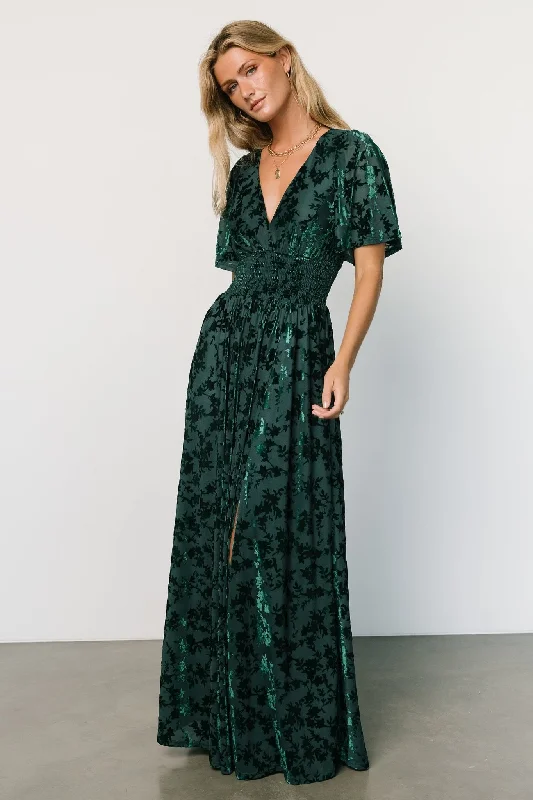 Veronica Velvet Maxi Dress | Green Stylish A-Line Maxi Dress