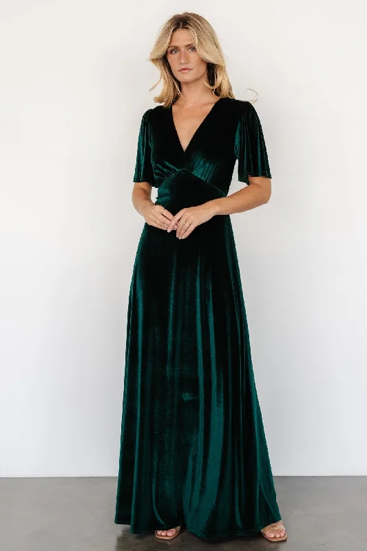 Vivian Velvet Maxi Dress | Emerald Chic Boho Print Maxi Dress