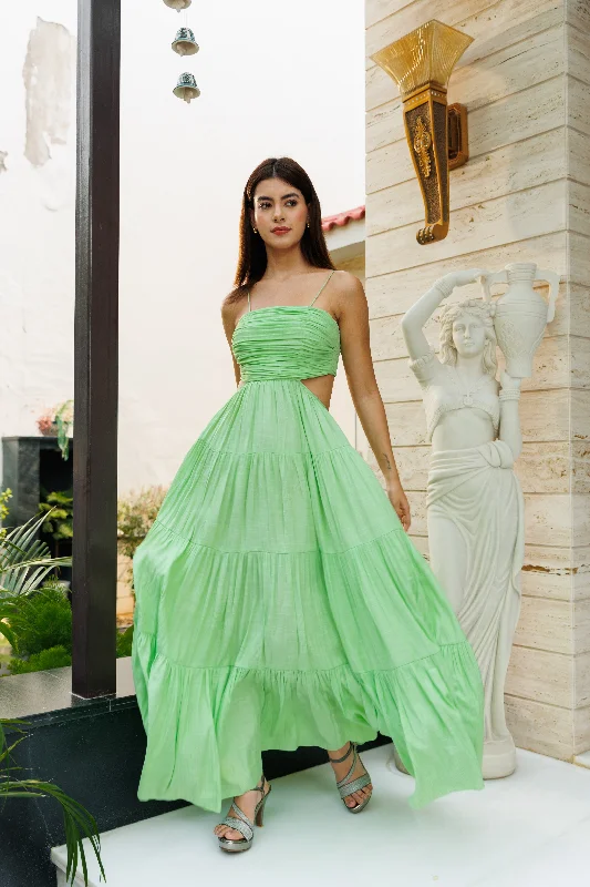 Beautiful memories - lime green cut out maxi dress Comfortable Ruffle Hem Maxi Dress