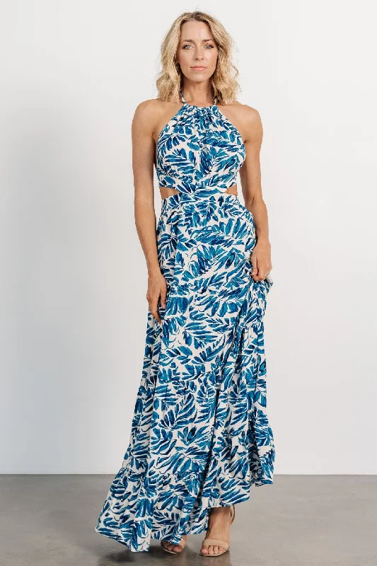 Brett Halter Maxi Dress | Cobalt Print Trendy Floral Print Maxi Dress