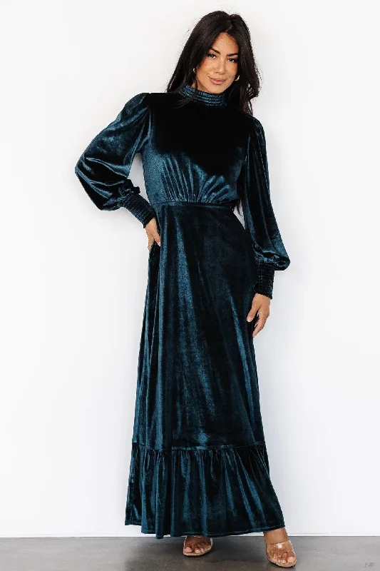 Elodie Velvet Maxi Dress | Jade Trendy Off-Shoulder Ruffle Maxi Dress