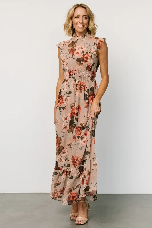 Kearny Ruffle Maxi Dress | Blush + Vintage Floral Trendy Ruffled Maxi Dress