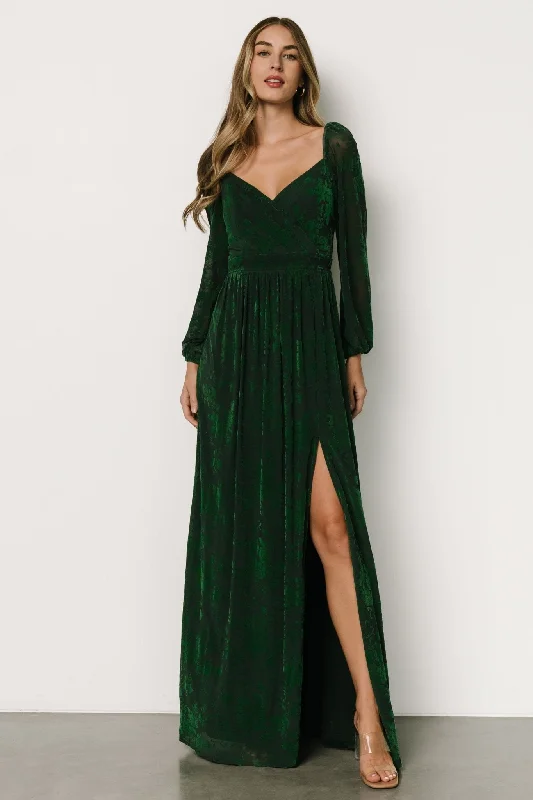 Mable Velvet Maxi Dress | Green Stylish One-Shoulder Maxi Dress