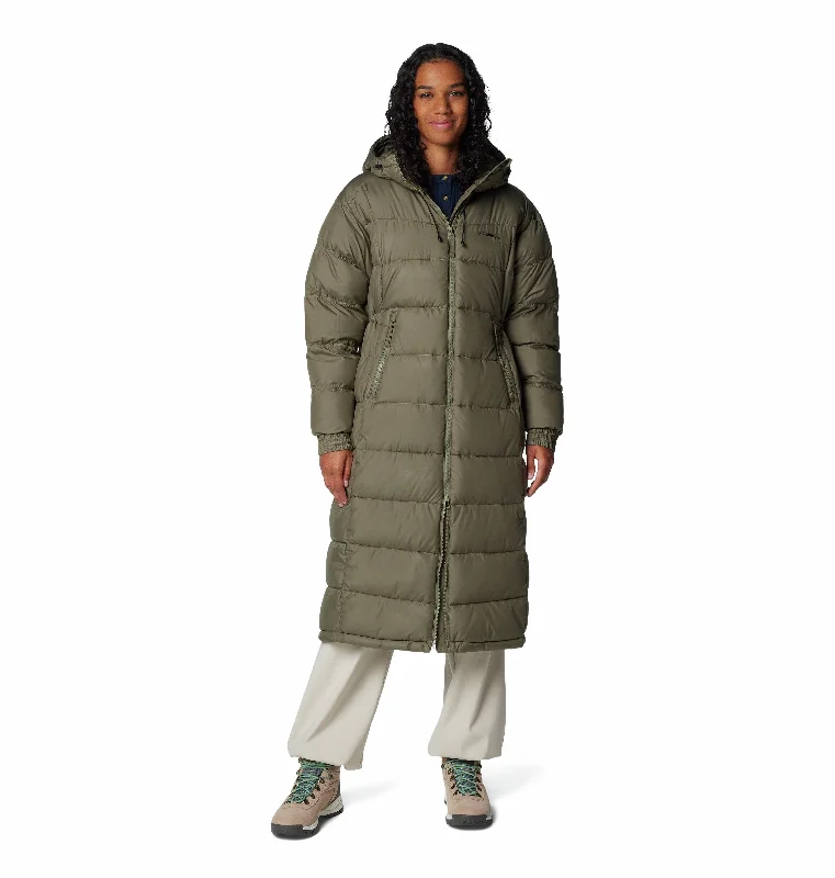 Columbia Ladies Pike Lake II Long relaxed Fit Insulated Hooded Jacket -STONE GREEN Tailored Jacket Straight Jacket A-Line Jacket