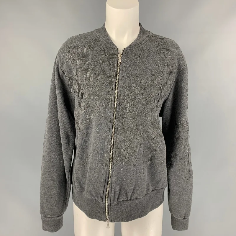 DRIES VAN NOTEN Size L Dark Gray Embroidered Cotton Bomber Jacket Nylon Jacket Polyester Jacket Spandex Jacket