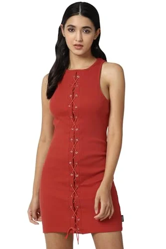 FOREVER 21 women's Cotton Classic Mini Dress (596604_Red Fashionable Lace Mini Dress